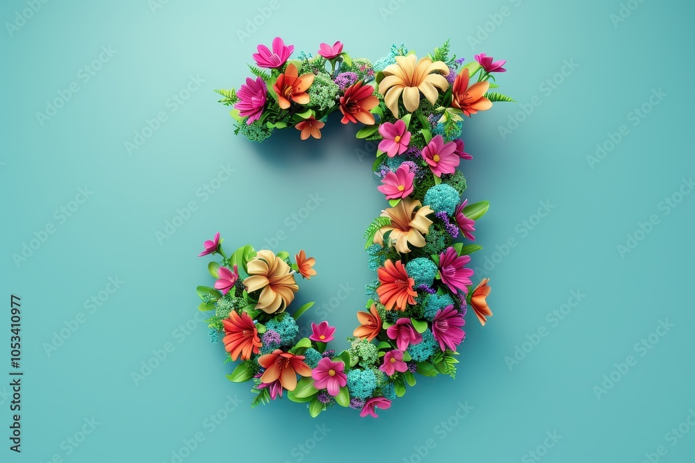 The letter J is made of flowers and leaves The letter J is made of flowers and leaves