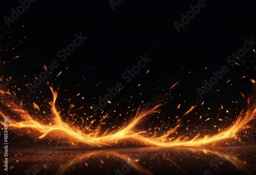 Fire sparks background. Abstract dark glitter fire particles lights. bonfire in motion blur.