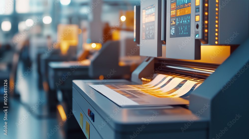 Fototapeta premium Close up of a digital printing press in a commercial printing company.