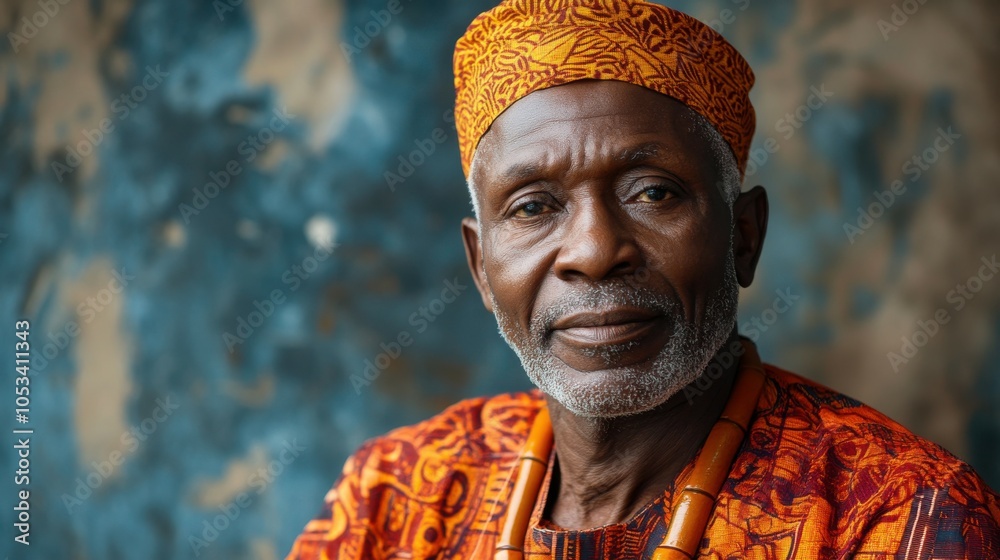 Obraz premium Middle-aged Nigerian man with traditional attire and a warm expression.