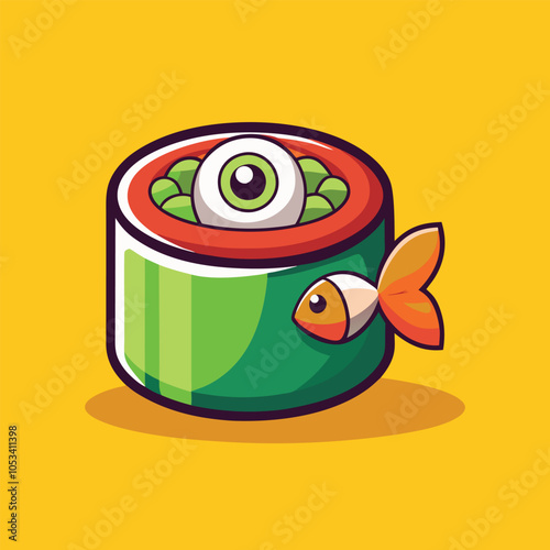 A spooky sushi roll with an eyeball inside.