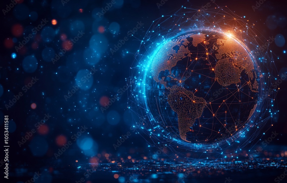 A glowing globe with a blue and red swirl around it