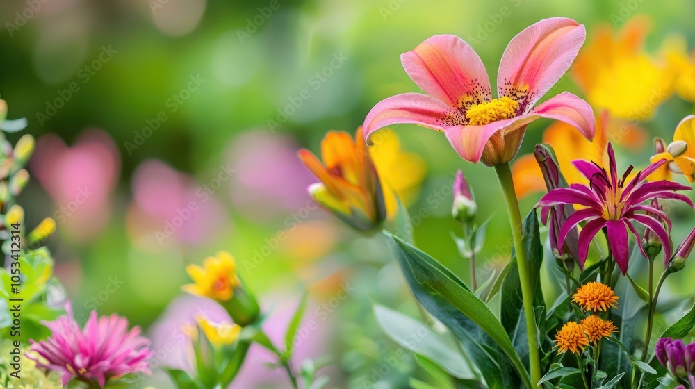 Fototapeta premium A vibrant floral background featuring a mix of colorful flowers, suitable for use in greeting cards