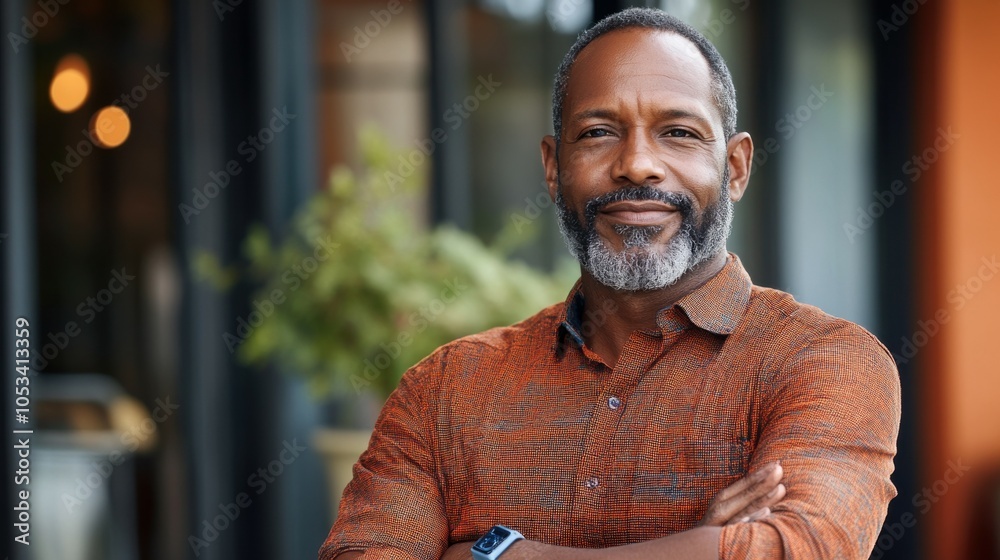 Fototapeta premium Middle-aged South African man with casual attire and a confident look.