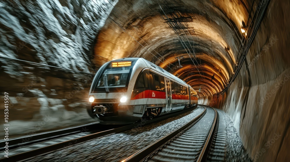 Naklejka premium Train Traveling Through Mountain Tunnel