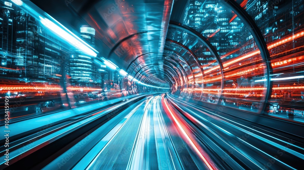 Fototapeta premium Dynamic Passage Through a Futuristic Cityscape