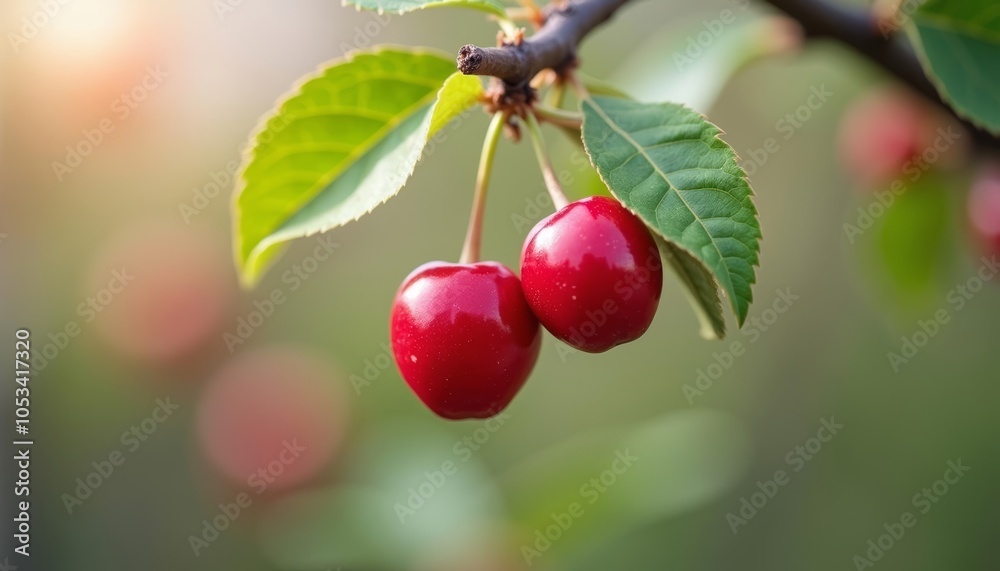 Bright red cherries ripe and ready for picking Bright red cherries ripe and ready for picking