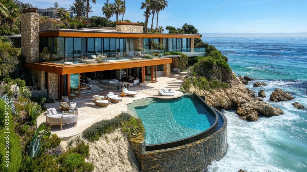 Obraz premium Luxurious beach home with advanced technology.