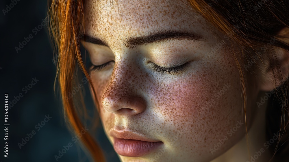 Soft shadows embrace the young woman’s wise expression, with closed eyes reflecting deep thoughts. The intimate atmosphere highlights her beauty and the depth of experience. Soft shadows embrace the young woman’s wise expression, with closed eyes reflecting deep thoughts. The intimate atmosphere highlights her beauty and the depth of experience.