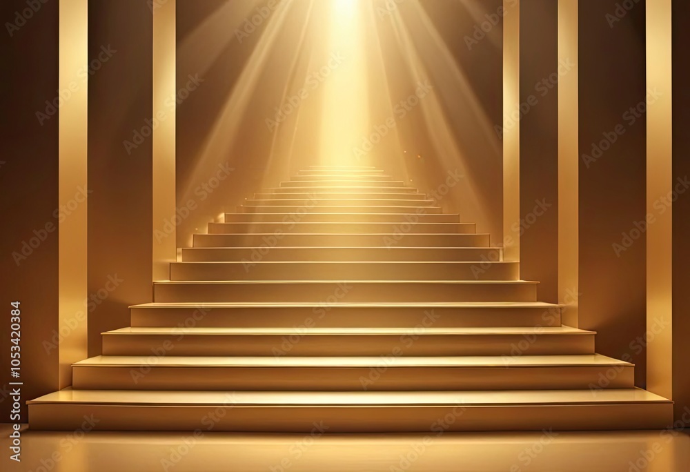 Abstract golden light rays scene with stairs in vector Abstract golden light rays scene with stairs in vector