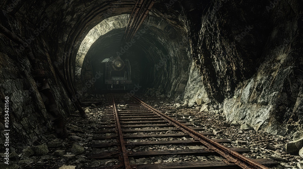 Dramatic Old Railway Tunnel with Rusted Tracks Dramatic Old Railway Tunnel with Rusted Tracks