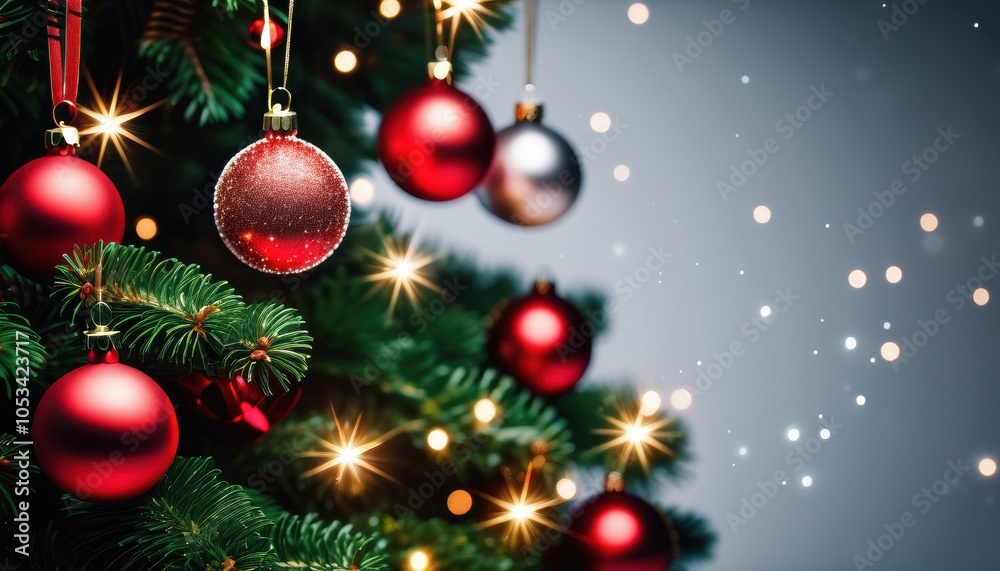 Naklejka premium Close up christmas tree decorated with christmas balls