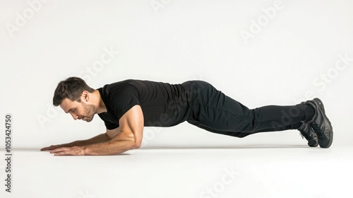 Fitness trainer demonstrating an exercise isolated on white background