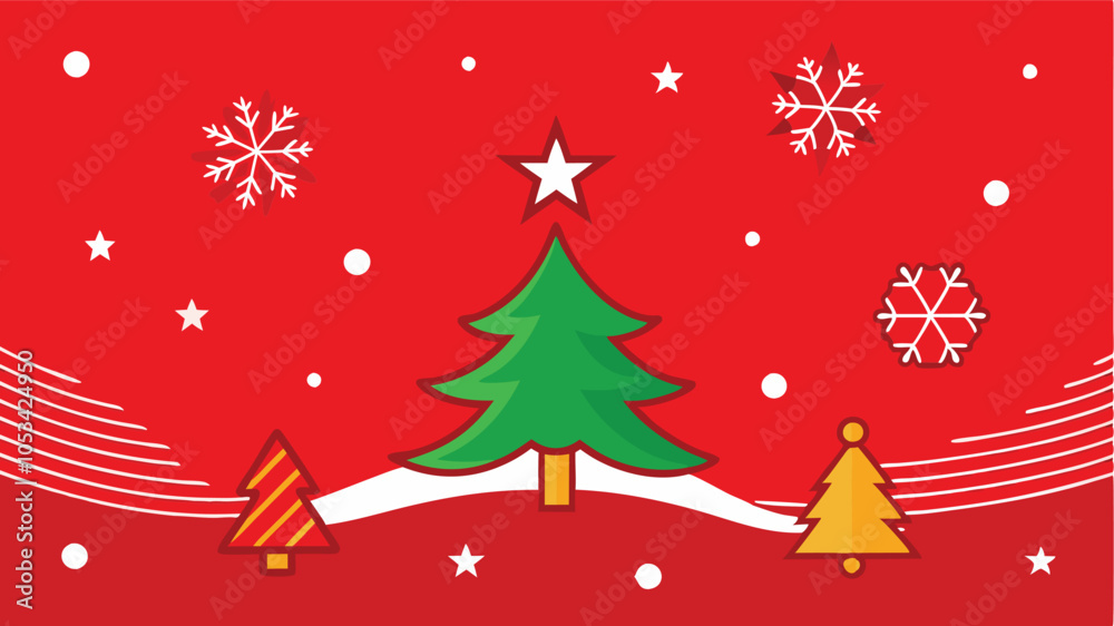 Obraz premium Red Holiday Vector Background with Stars and Snowflakes: Festive Design for Winter Celebrations
