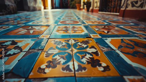 Italian coast landscape, Amalfi beach and colorful ethnic ceramic tiles. Summer, sea life. 300 DPI	
