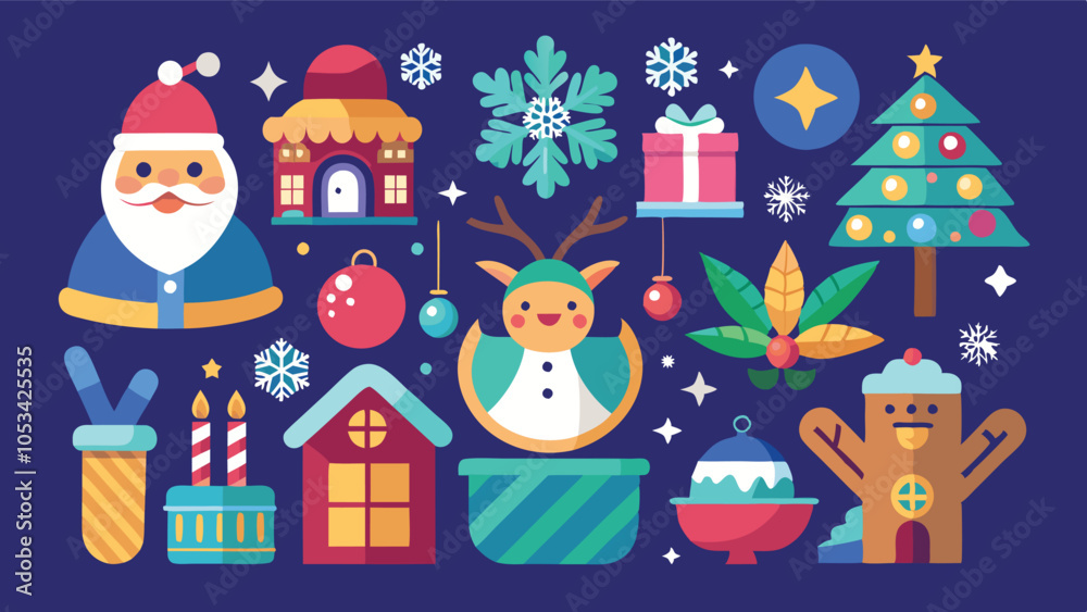 Obraz premium Christmas and New Year Holiday Icons: Festive Vector Graphics for Digital Designs