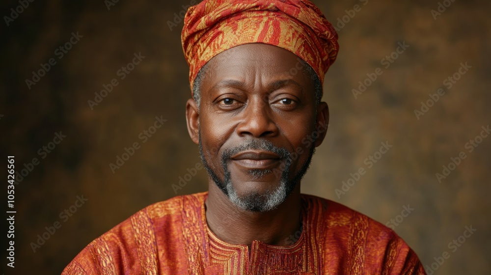 Obraz premium Middle-aged Nigerian man with traditional attire and a warm expression.
