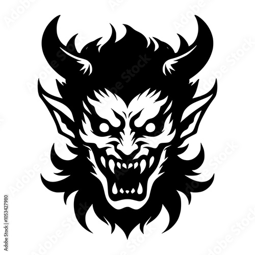 Silhouette of a Grinning Demon with Sharp Teeth