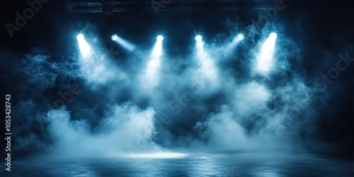 Empty Dark Stage with Spotlights and Fog Effects