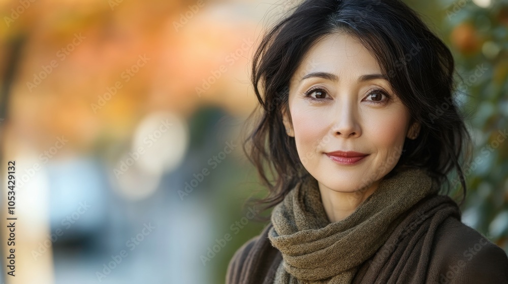 Middle-aged Japanese woman with casual attire and a confident look. Middle-aged Japanese woman with casual attire and a confident look.