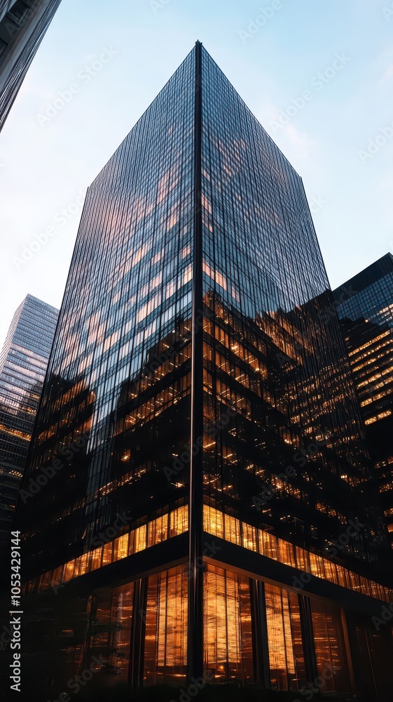 Fototapeta premium Aesthetic modern steel building featuring clean lines and a polished finish, embodying contemporary architectural design.