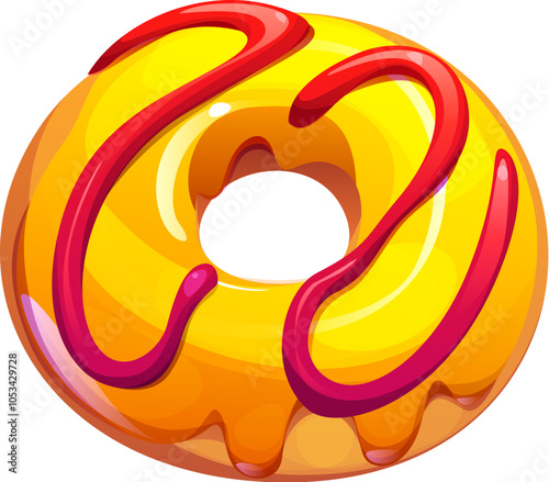 Cartoon donut, sweet pastry. Sweet pastry confectionery, cartoon vector glazed with cream doughnut dessert or frosted donut snack. Sweet confectionery, fast food cafe meal