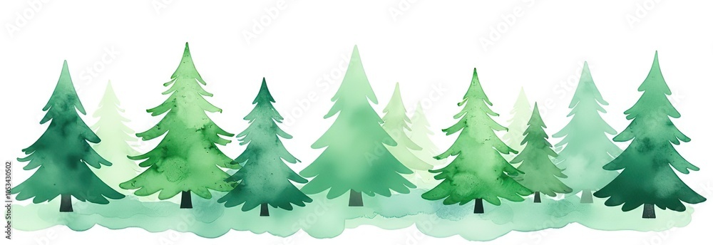 Obraz premium A collection of watercolor green Christmas fir trees