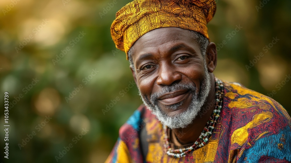 Middle-aged Nigerian man with traditional attire and a warm expression. Middle-aged Nigerian man with traditional attire and a warm expression.