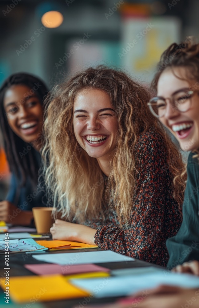 Fototapeta premium Diverse group of women collaborating in a modern office setting