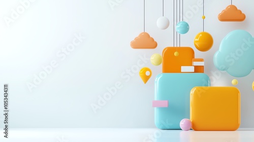 Abstract 3D render of Kubernetes deployment pipeline, light shadows, tech minimalist design on white background photo