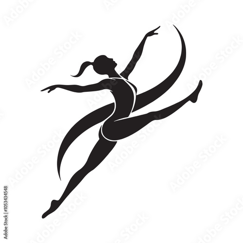 Dynamic silhouette of a female gymnast performing a graceful balance beam pose. Perfect for sports, fitness, and gymnastics-themed designs or educational materials.
