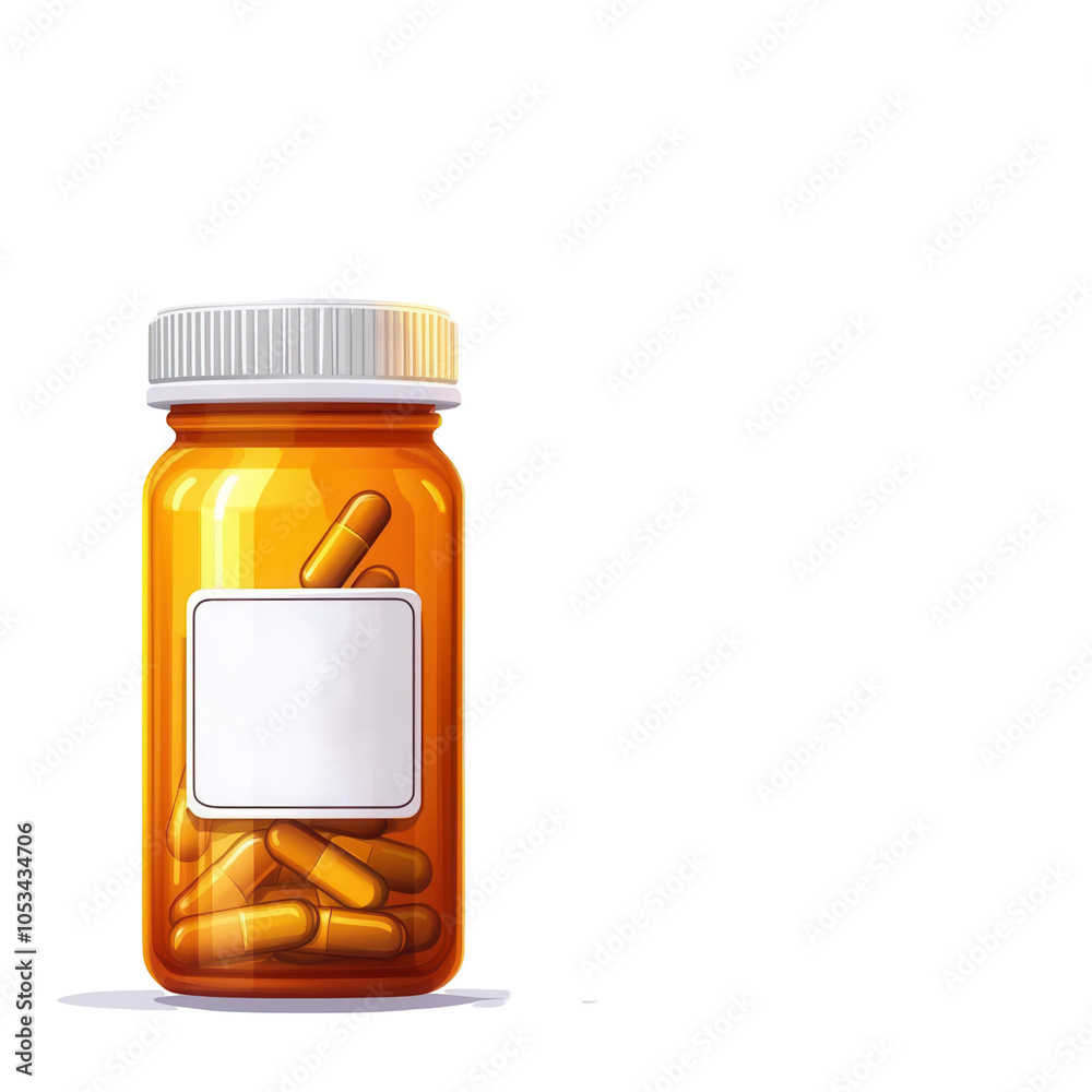 Orange prescription bottle containing capsules, isolated on transparent background. Orange prescription bottle containing capsules, isolated on transparent background.