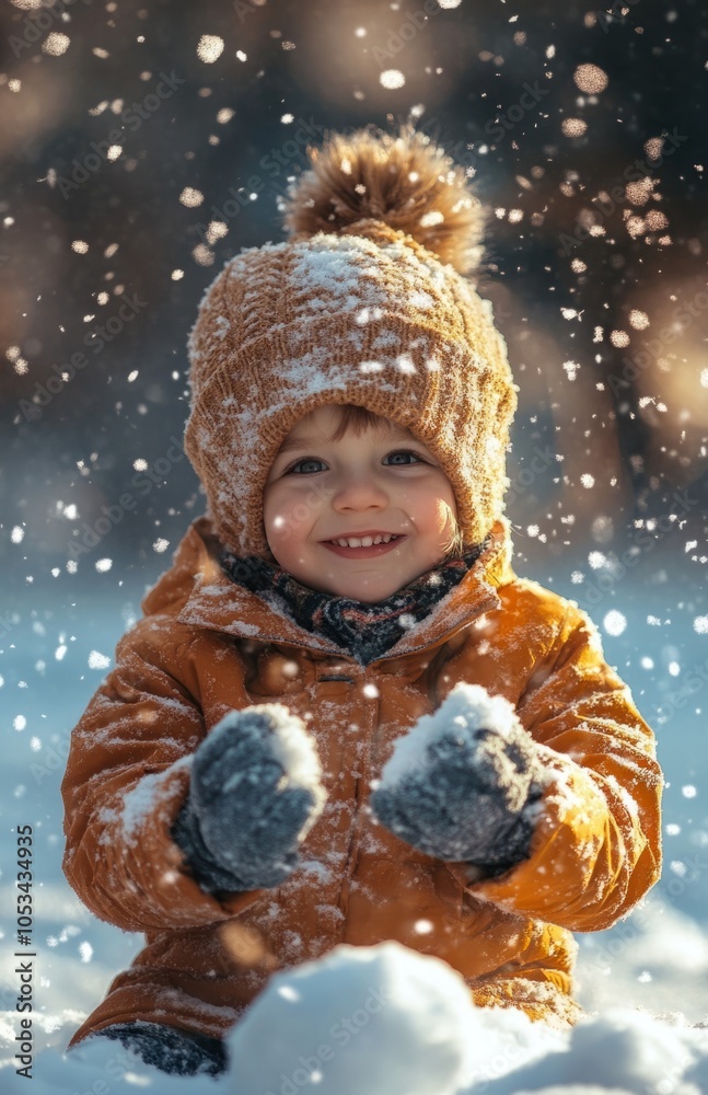 Adorable Little Boy Enjoying Snowy Winter Day Outdoors Adorable Little Boy Enjoying Snowy Winter Day Outdoors
