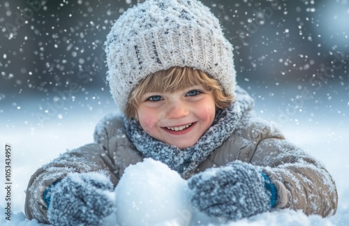 Adorable Little Boy Enjoying Snowy Winter Day Outdoors