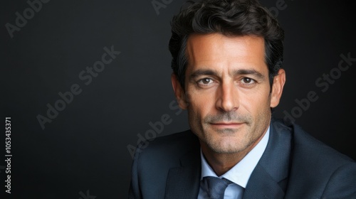 Middle-aged French man with a business suit and a confident look.