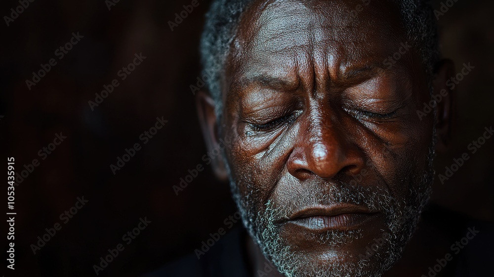 A man with a wise demeanor reflects on life as soft shadows emphasize his features. His downcast eyes evoke nostalgia, creating a profound, introspective atmosphere filled with experience. A man with a wise demeanor reflects on life as soft shadows emphasize his features. His downcast eyes evoke nostalgia, creating a profound, introspective atmosphere filled with experience.