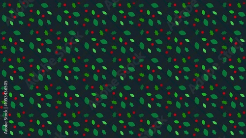 クリスマスの植物模様パターンアニメーション（ヒイラギ）