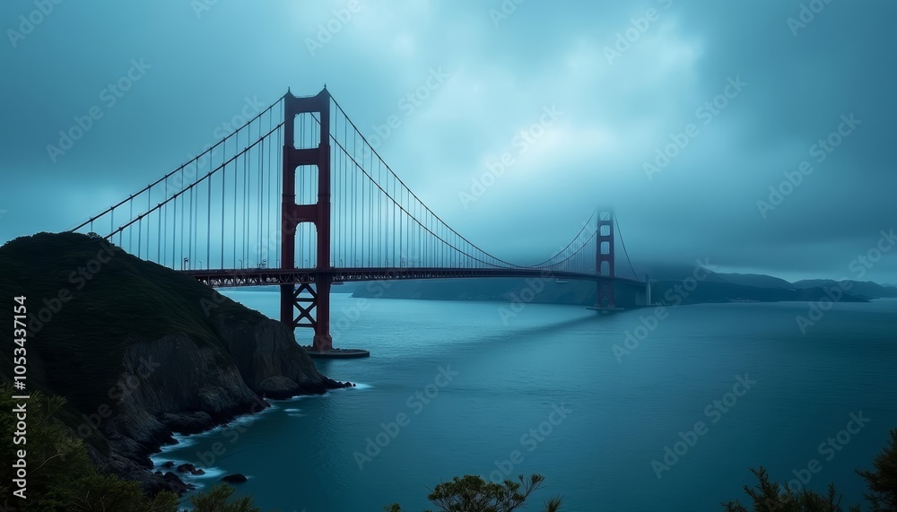 Naklejka premium Iconic Golden Gate Bridge under a dramatic sky