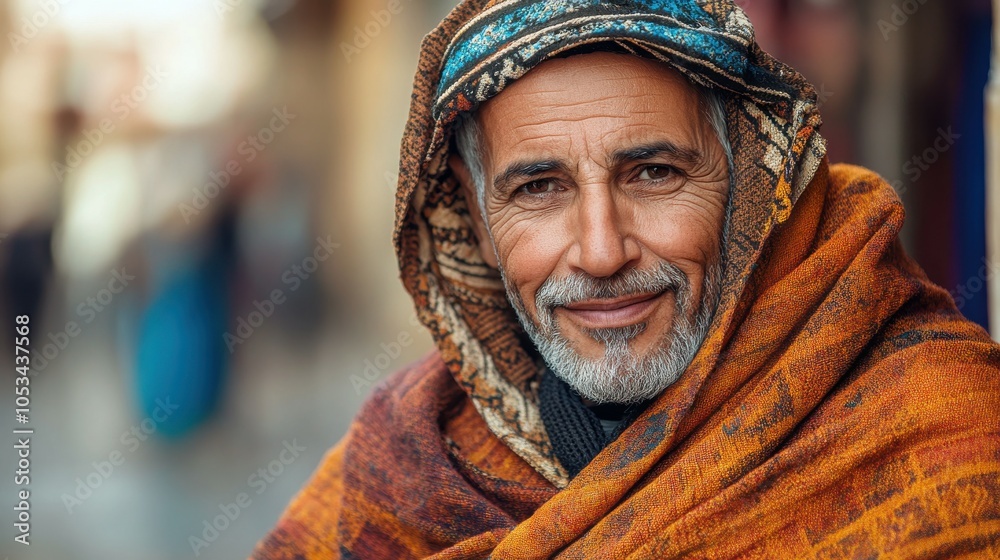 Middle-aged Moroccan man with a traditional robe and a friendly face. Middle-aged Moroccan man with a traditional robe and a friendly face.