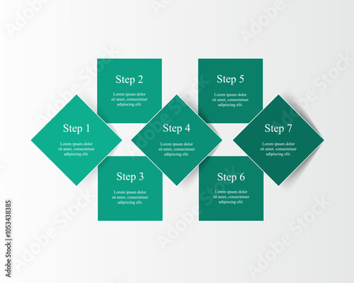 Step by step infographic template with 7 steps, options, parts or processes.