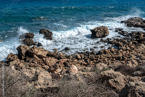 Konnos Bay Nature Trail, from Agioi Anargyroi Church to the Cyclops Cave, along the rugged coastline with beautiful sea and coast views, Cape Greco National Forest Park, Ayia Napa, Cyprus    photo