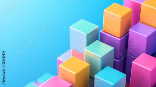 Colorful 3D business chart made of blocks representing creative business concept and innovative solutions through data creativity.