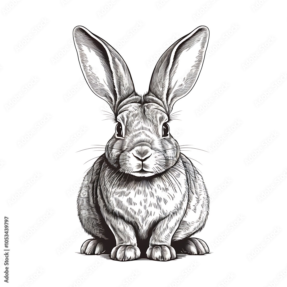 Obraz premium Black and white rabbit vector illustration