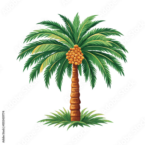 A vibrant palm tree with a tall trunk and expansive green leaves vector