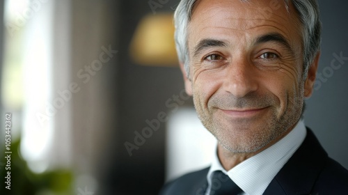 Middle-aged French man with a business suit and a friendly look.