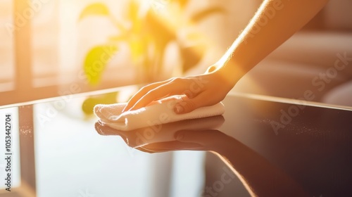 Wallpaper Mural Woman s Hand Cleaning Glass Coffee Table with Cloth in Sunlight Torontodigital.ca