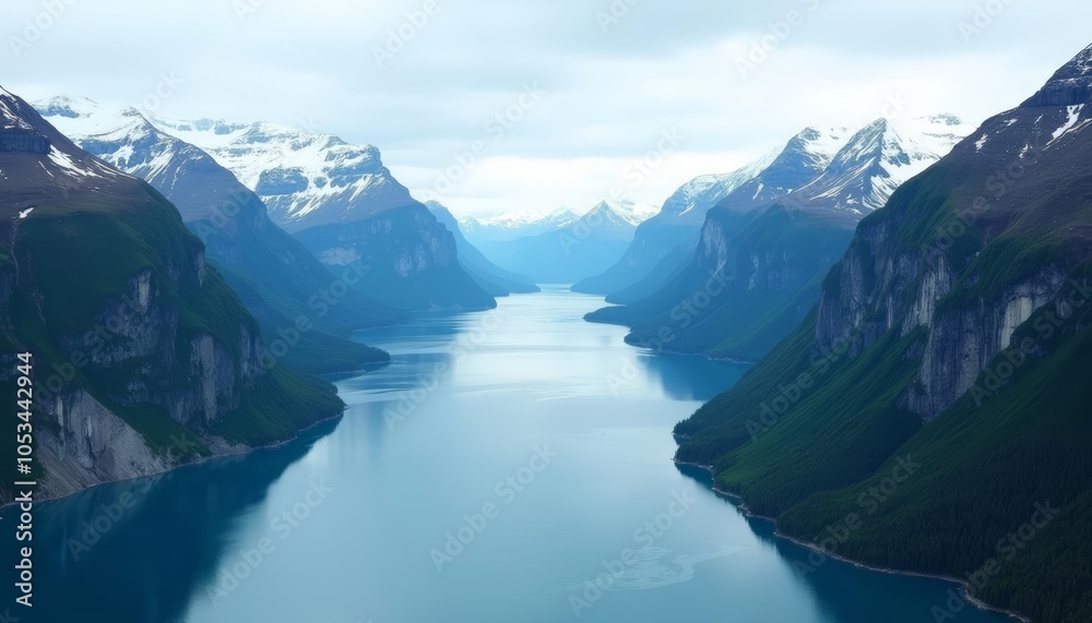 Majestic mountain fjord under a clear sky Majestic mountain fjord under a clear sky