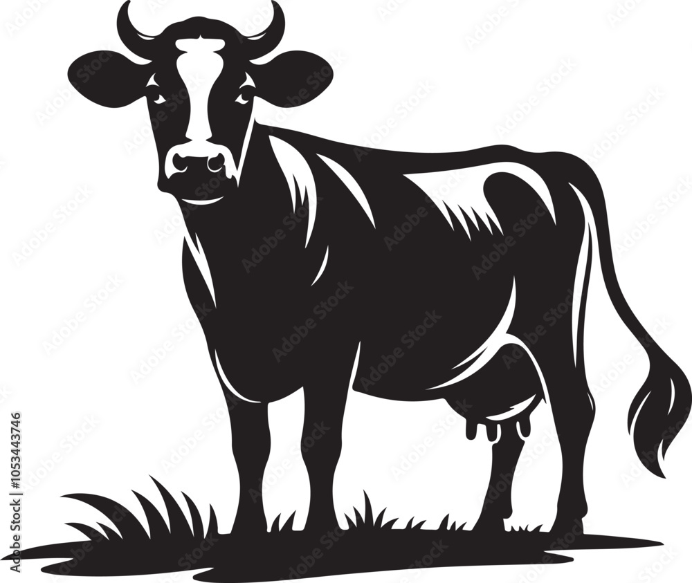 Silhouette of Cow Icon - Vector Graphic on White. Silhouette of Cow Icon - Vector Graphic on White.