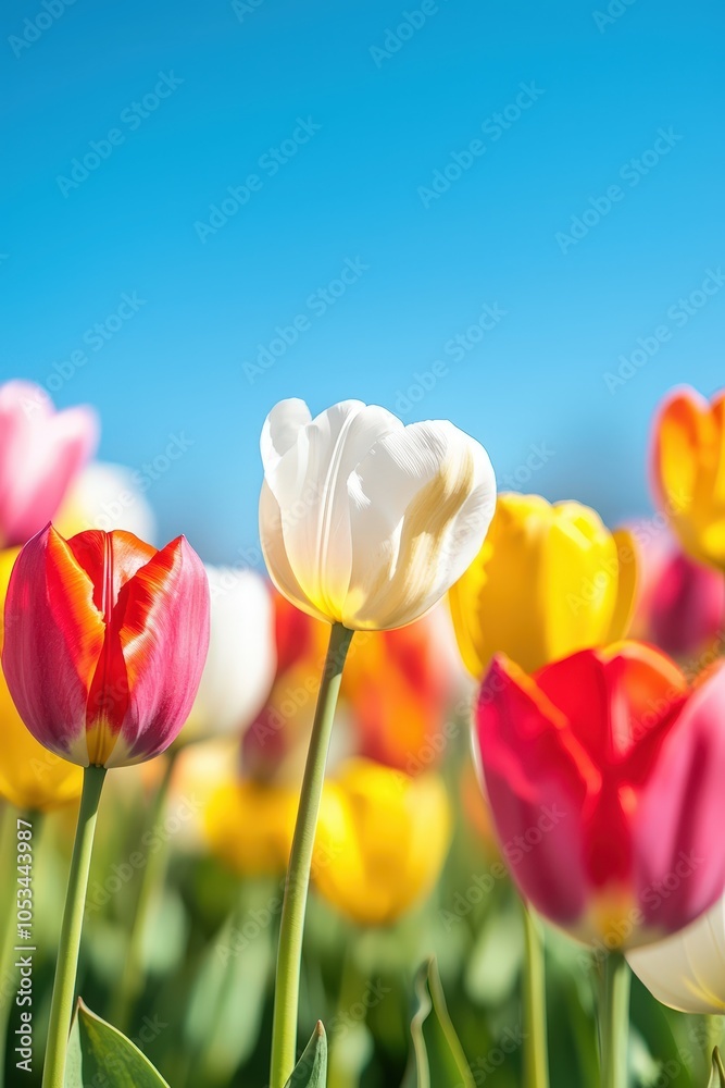Obraz premium Tulip field, with individual tulips isolated to showcase vibrant colors