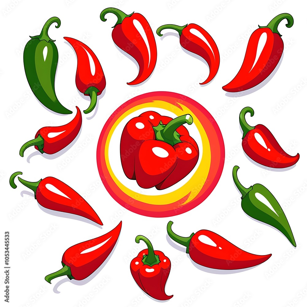 Bright Illustration of red chili peppers Bright Illustration of red chili peppers